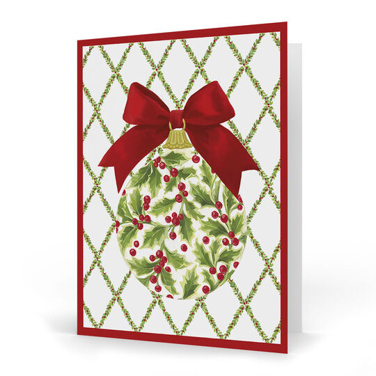 Holly Ornament and Trellis Folded Holiday Cards